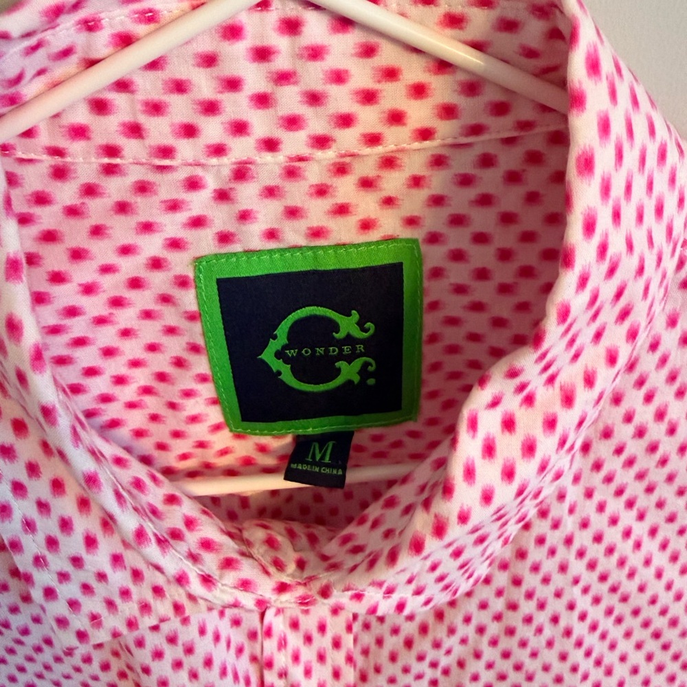 C. Wonder Women’s Button up Shirt white and pink speck pattern 100% cotton - Picture 3 of 7